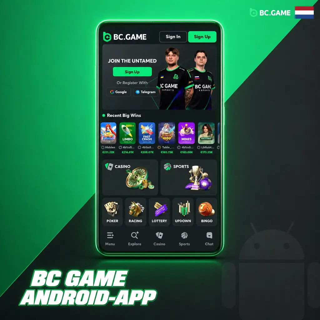 BC Game Android-app: APK-bestand downloaden en installeren op toestellen met Android 6.0 of hoger, buiten Google Play Store om.