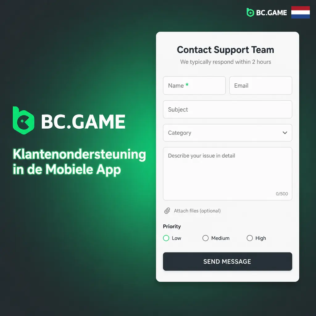 24/7 klantenondersteuning in de BC Game mobiele app via live chat, e-mail, helpcenter en social media zoals Telegram en X.