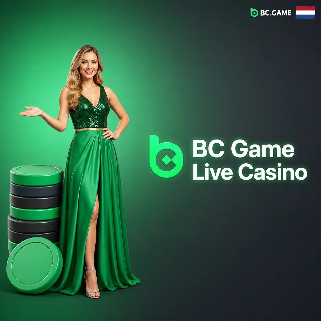 BC Game live casino met menselijke dealer die kaartspel of roulette host in een studio-uitzending