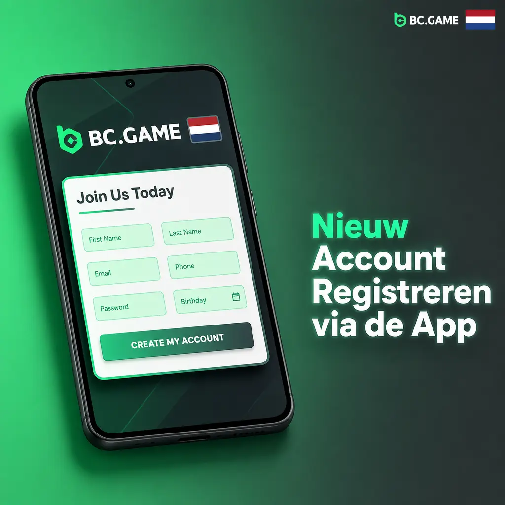 Nieuw account registreren via de BC Game app met e-mail, telefoonnummer of social media in enkele stappen