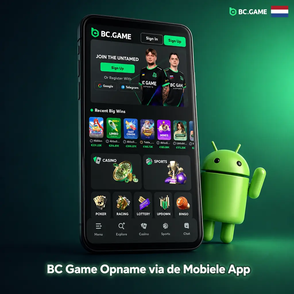 Geld opnemen bij BC Game via de mobiele app: inloggen, portemonnee openen, betaalmethode kiezen en bedrag bevestigen.
