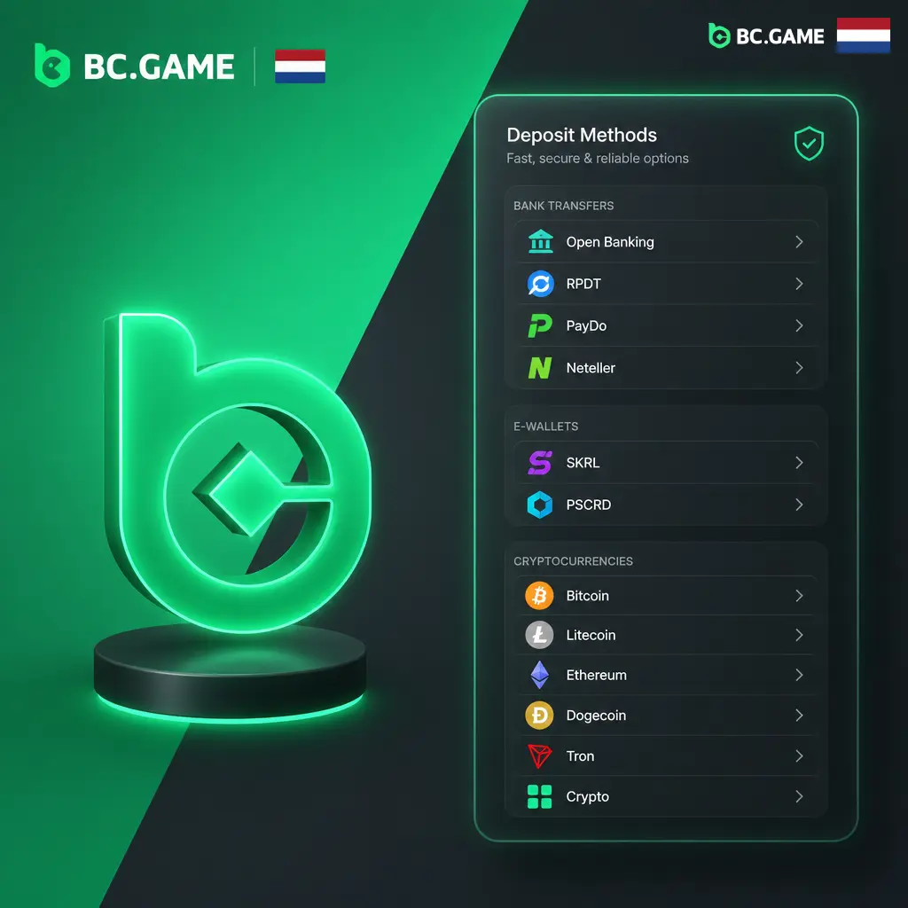 BC Game stortingsmethoden: crypto en e-wallets zoals Bitcoin, Neteller en Skrill voor snelle betalingen