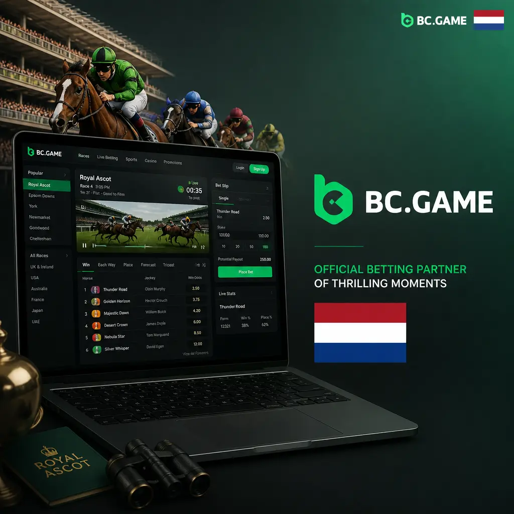 Overzicht van paardenrennen wedden bij BC Game met odds, markten en racecard-informatie per paard.